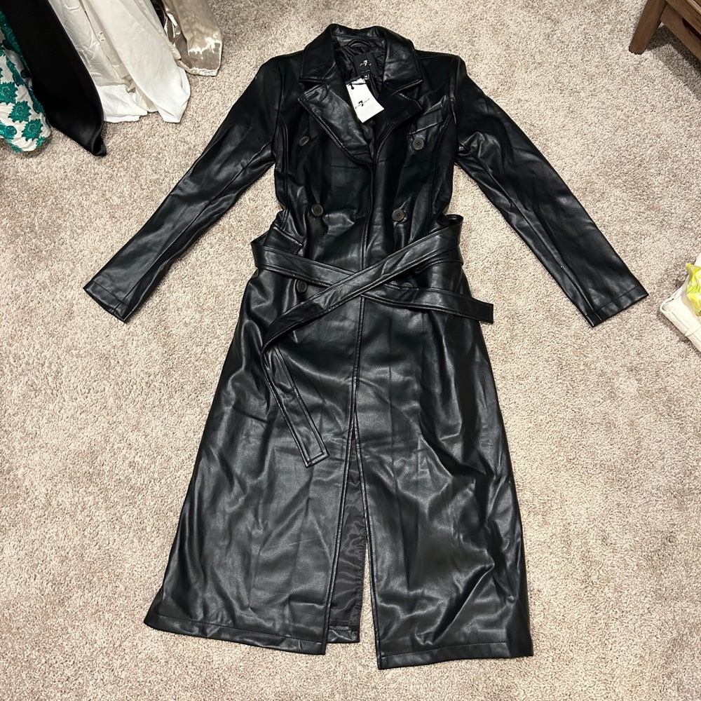 NWT 7th for Mankind Faux Leather Trench Coat